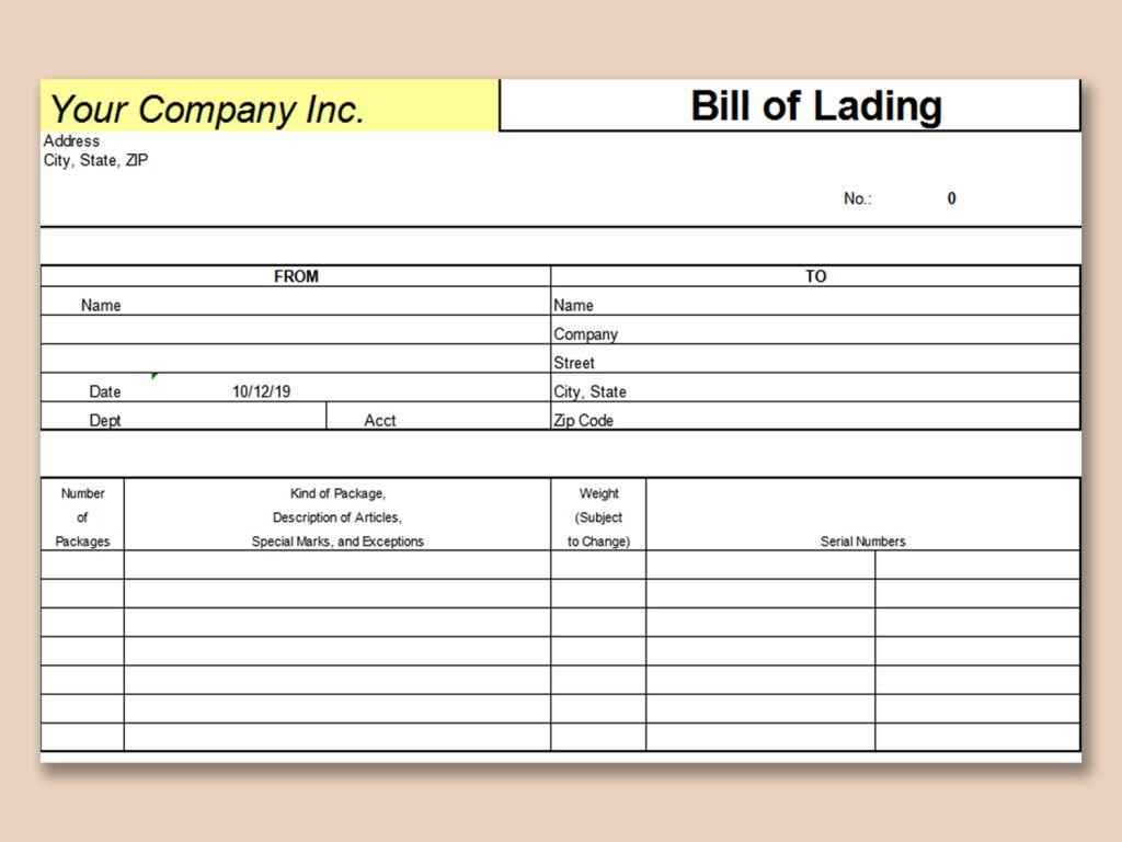 Bill of lading template