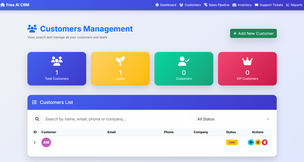 Customers Field in Free CRM App