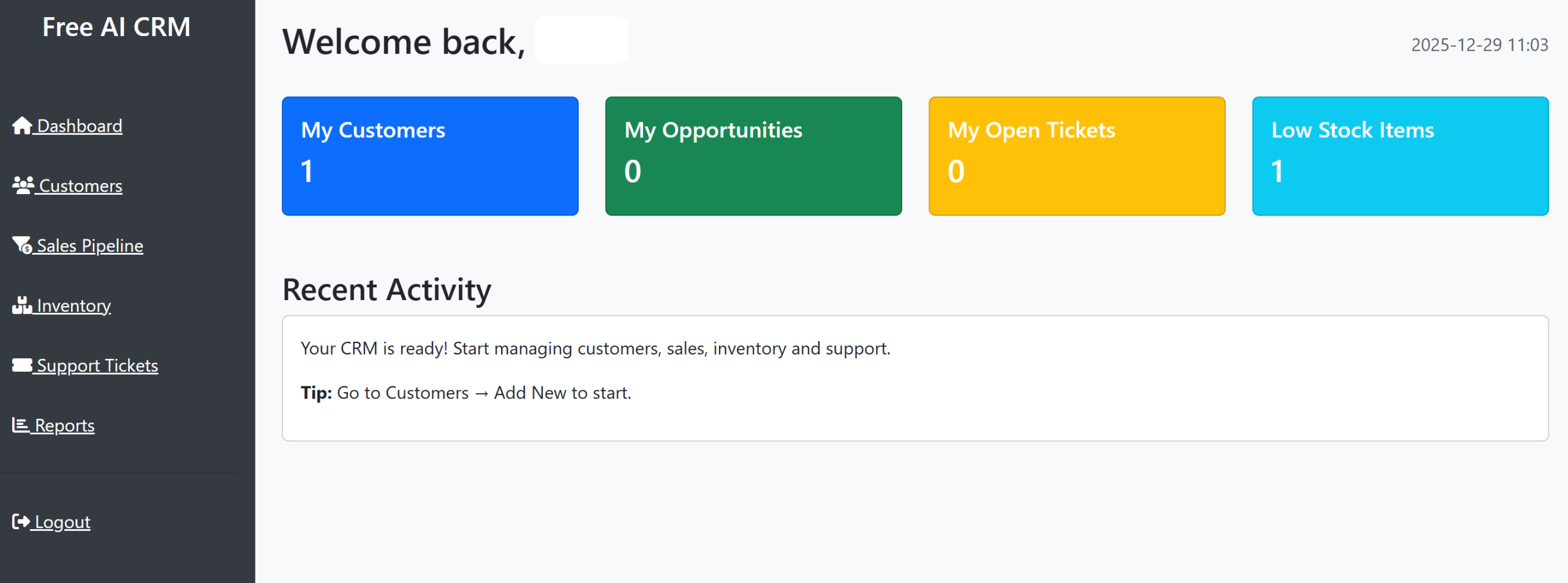 Free AI CRM Dashboard