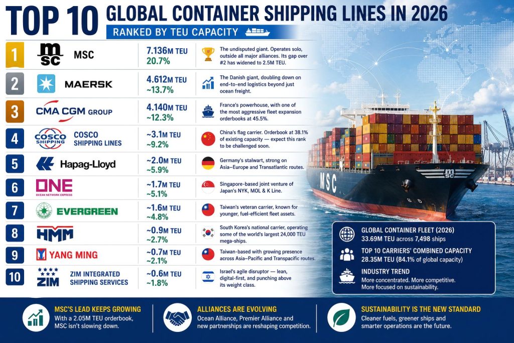 Top 10 Global Container Shipping Lines in 2026 — Ranked by TEU Capacity