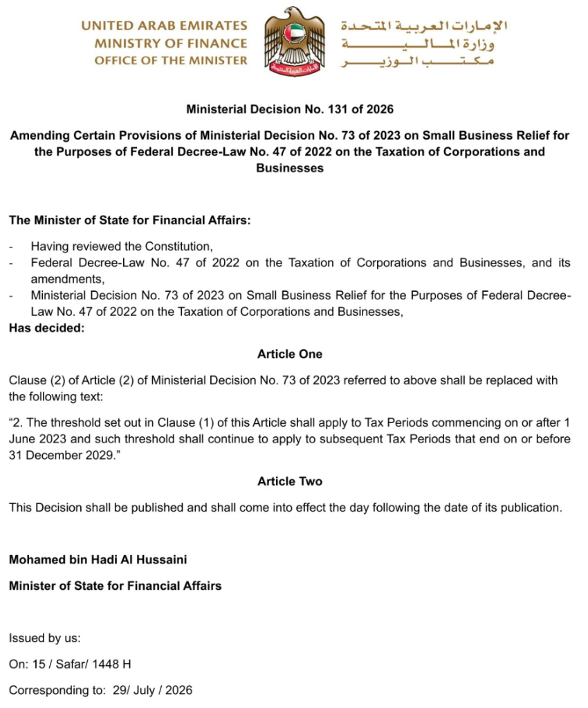 Big relief for UAE SMEs — Small Business Relief extended to 2029